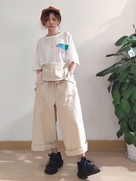 「日系极简」｜「アイテム（サロペット/オーバーオール）」を使った、Aug.さん（レディース・165cm）の夏コーディネート