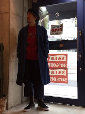 「BEN DAVIS/PROJECT LINE（ベンデイビスプロジェクトライン）のアイテム（ハンチング/ベレー帽）」を使った、BENCH AT THE GREENEさん（メンズ・173cm）の冬コーディネート