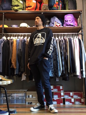 「BEN DAVIS（ベンデイビス）のアイテム（帽子）」を使った、BENCH AT THE GREENEさん（メンズ・173cm）の秋コーディネート