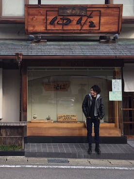 「Dr. Martens（ドクターマーチン）のアイテム（レインシューズ）」を使った、ＹＯＵさん（メンズ・170cm）の冬コーディネート