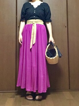 「grove（グローブ）のアイテム（かごバッグ）」を使った、ささこさん（レディース・162cm）の夏コーディネート