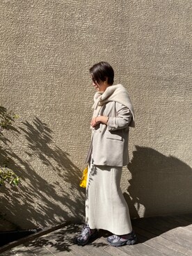 「SHENERY（シーナリー）のアイテム（ノーカラージャケット）」を使った、KOIDE_158cmさん（レディース・158cm）の冬コーディネート