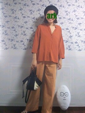 「UNIQLO（ユニクロ）のアイテム（トップス、オレンジ系）」を使った、いなちゃん🌷さん（レディース・169cm）の秋コーディネート