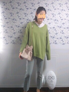 「DHOLIC（ディーホリック）のアイテム（ニット/セーター、グリーン系）」を使った、いなちゃん🌷さん（レディース・169cm）の秋コーディネート