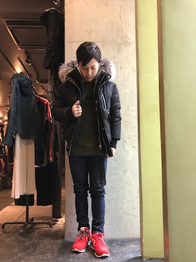 「Mackage（マッカージュ）のアイテム（ジャケット/アウター）」を使った、山Dさん（メンズ・160cm）の秋コーディネート