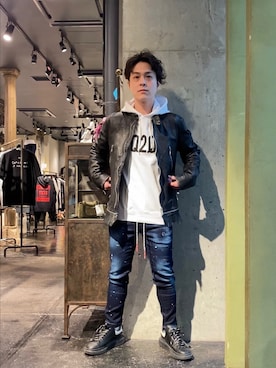 「でにむ」｜「アイテム（ライダースジャケット）」を使った、山Dさん（メンズ・160cm）の冬コーディネート