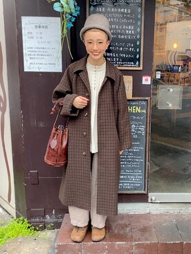 「リネンブラウス」｜「アイテム（ジャケット/アウター）」を使った、2yuka2さん（レディース・162cm）の冬コーディネート