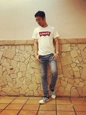 「アイテム（スリッポン、ブルー系）」を使った、だいちさん（メンズ・168cm）の春コーディネート