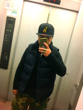 「アイテム（ダウンベスト、その他）」を使った、まっすーさん（メンズ・170cm）の冬コーディネート