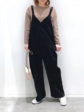 「LAKOLE（ラコレ）のアイテム（サロペット/オーバーオール）」を使った、yun..さん（レディース・160cm）の冬コーディネート