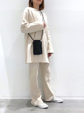 「アイテム（チュニック、ホワイト系）」を使った、yun..さん（レディース・160cm）の冬コーディネート