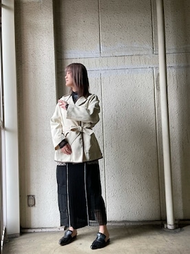 「コーディネート」｜「アイテム（ノーカラーコート）」を使った、suzuさん（レディース・164cm）の春コーディネート