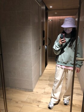 「アイテム（パーカー、グリーン系）」を使った、:EGGさん（レディース・165cm）の春コーディネート