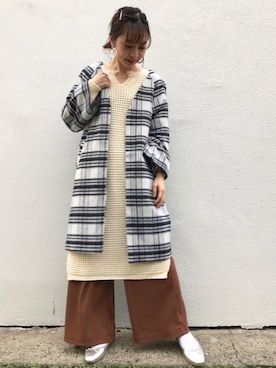 「DISCOAT（ディスコート）のアイテム（ノーカラージャケット）」を使った、_a_n_c_o___さん（レディース・158cm）の冬コーディネート
