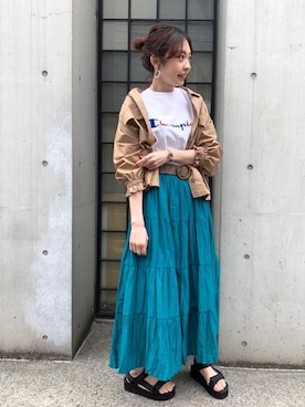 「DISCOAT（ディスコート）のアイテム（ミリタリージャケット）」を使った、_a_n_c_o___さん（レディース・158cm）の春コーディネート