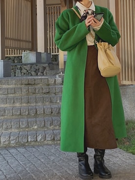 「FUDGE」｜「アイテム（ノーカラーコート）」を使った、14134さん（レディース・167cm）の冬コーディネート