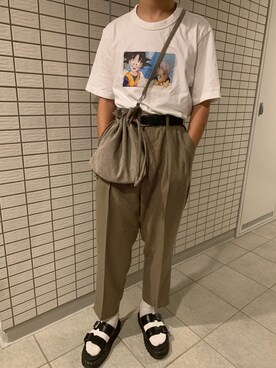 「INHERIT（インヘリット）のアイテム（スラックス）」を使った、こーんさん（メンズ・162cm）の夏コーディネート