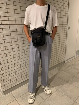 「しまむら（シマムラ）のアイテム（スラックス）」を使った、こーんさん（メンズ・162cm）の夏コーディネート