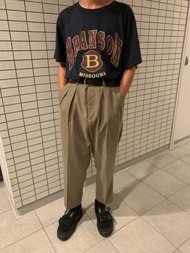 「INHERIT（インヘリット）のアイテム（スラックス）」を使った、こーんさん（メンズ・162cm）の夏コーディネート