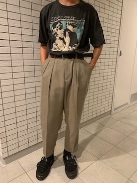 「INHERIT（インヘリット）のアイテム（スラックス）」を使った、こーんさん（メンズ・162cm）の秋コーディネート