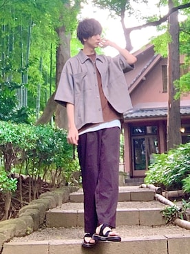 「RAGEBLUE（レイジブルー）のシリコンテンジクロングタンク/873711（タンクトップ）」を使った、桜江しゅう さん（メンズ・180cm）の夏コーディネート