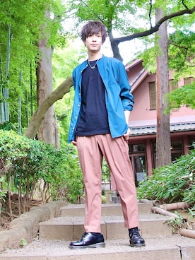 「Lazar（ラザル）のアイテム（トップス）」を使った、桜江しゅう さん（メンズ・180cm）の夏コーディネート