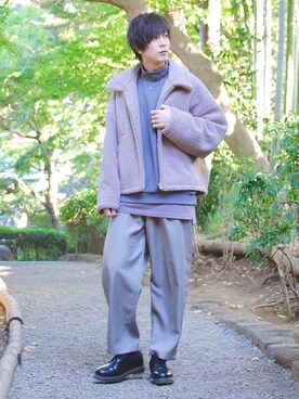 「LIDNM（リドム）のOVERSIZED BOA OUTER（ブルゾン）」を使った、桜江しゅう さん（メンズ・180cm）の秋コーディネート