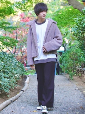 「LIDNM（リドム）のOVERSIZED BOA OUTER（ブルゾン）」を使った、桜江しゅう さん（メンズ・180cm）の秋コーディネート