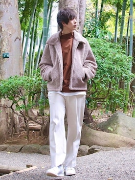 「LIDNM（リドム）のOVERSIZED BOA OUTER（ブルゾン）」を使った、桜江しゅう さん（メンズ・180cm）の秋コーディネート