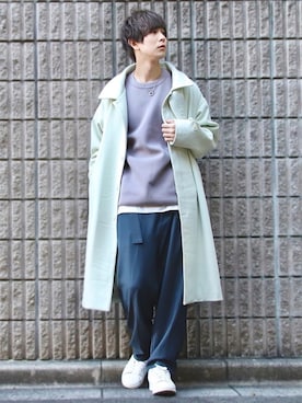 「AIVER（アイバー）のアイテム（ステンカラーコート）」を使った、桜江しゅう さん（メンズ・180cm）の冬コーディネート