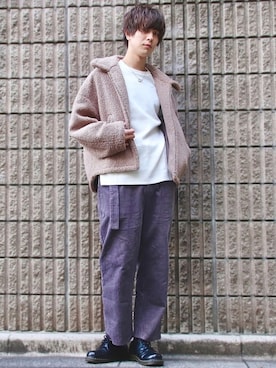 「LIDNM（リドム）のOVERSIZED BOA OUTER（ブルゾン）」を使った、桜江しゅう さん（メンズ・180cm）の冬コーディネート