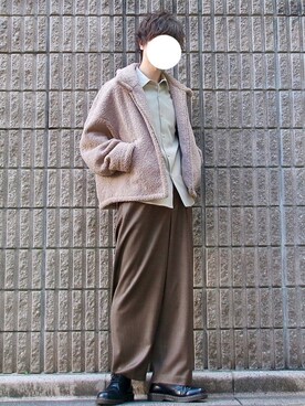 「LIDNM（リドム）のOVERSIZED BOA OUTER（ブルゾン）」を使った、桜江しゅう さん（メンズ・180cm）の冬コーディネート
