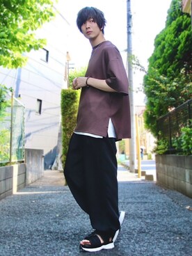 「DOOPZ（ドープス）のカフスイージーパンツ(セットアップ可)（その他パンツ）」を使った、桜江しゅう さん（メンズ・180cm）の夏コーディネート