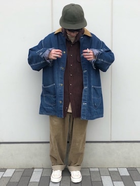 「YARD PLUS（ヤードプリュス）のアイテム（ハット）」を使った、わーたんさん（メンズ・171cm）の冬コーディネート