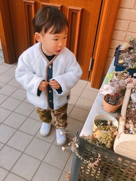 「2歳3ヶ月」｜「アイテム（シューズ）」を使った、glicoさん（キッズ・90cm）の冬コーディネート