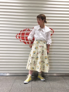 「白トップス」｜ナカヨシ サキさん（レディース・157cm・20代）の夏コーディネート