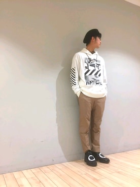 「JUNRED（ジュンレッド）のアイテム（ハンチング/ベレー帽）」を使った、ナイトゥーさん（メンズ・179cm）の冬コーディネート