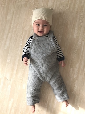 「PETIT BATEAU（プチバトー）のアイテム（サロペット/オーバーオール）」を使った、xxPeachxxさん（キッズ・60cm）の秋コーディネート