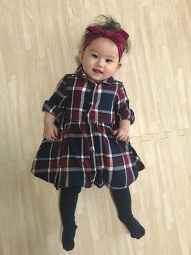 「H&M（エイチ・アンド・エム）のアイテム（シャツワンピース）」を使った、xxPeachxxさん（キッズ・70cm）の秋コーディネート
