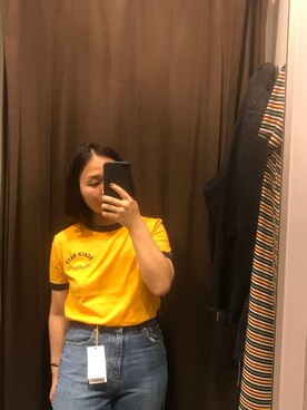「ZARA（ザラ）のアイテム（Tシャツ/カットソー、オレンジ系）」を使った、bozaigaoさん（レディース・152cm）の春コーディネート