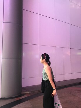 「ZARA（ザラ）のアイテム（スラックス、ブラック系）」を使った、bozaigaoさん（レディース・152cm）の夏コーディネート