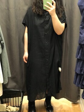 「UNIQLO（ユニクロ）のアイテム（ワンピース、ブラック系）」を使った、bozaigaoさん（レディース・152cm）の春コーディネート