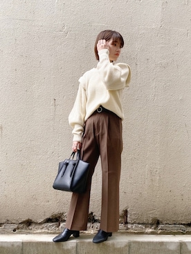 「パワショルニット」｜harukaさん（レディース・156cm）の冬コーディネート