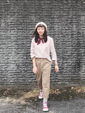 「plain-me（プレインミー）のアイテム（パンツ）」を使った、Joyceさん（レディース・155cm）の春コーディネート
