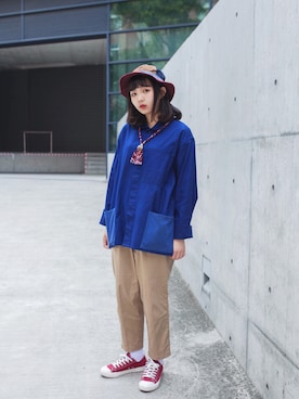 「plain-me（プレインミー）のアイテム（パンツ）」を使った、Joyceさん（レディース・155cm）の夏コーディネート