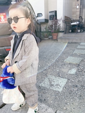 「西松屋（ニシマツヤ）のアイテム（パーカー）」を使った、はぐみさん（キッズ・90cm）の冬コーディネート