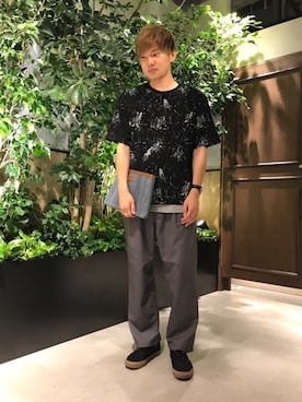 「RAGEBLUE（レイジブルー）のアイテム（クラッチバッグ）」を使った、石村さん（メンズ・174cm）の夏コーディネート