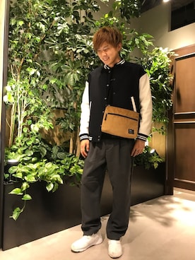 「RAGEBLUE（レイジブルー）のアイテム（スタジャン）」を使った、石村さん（メンズ・174cm）の秋コーディネート