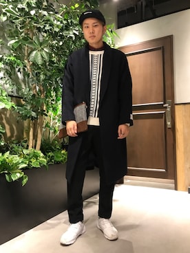 「RAGEBLUE（レイジブルー）のアイテム（クラッチバッグ）」を使った、石村さん（メンズ・174cm）の秋コーディネート