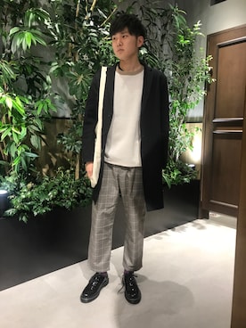 「RAGEBLUE（レイジブルー）のアイテム（トートバッグ）」を使った、石村さん（メンズ・174cm）の冬コーディネート